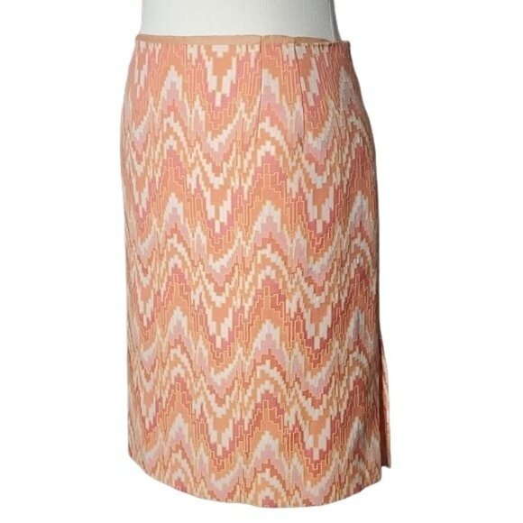 TALBOTS Linen Blend Lined Orange Geometric Spring Straight Pencil Skirt Size XL - Picture 3 of 5